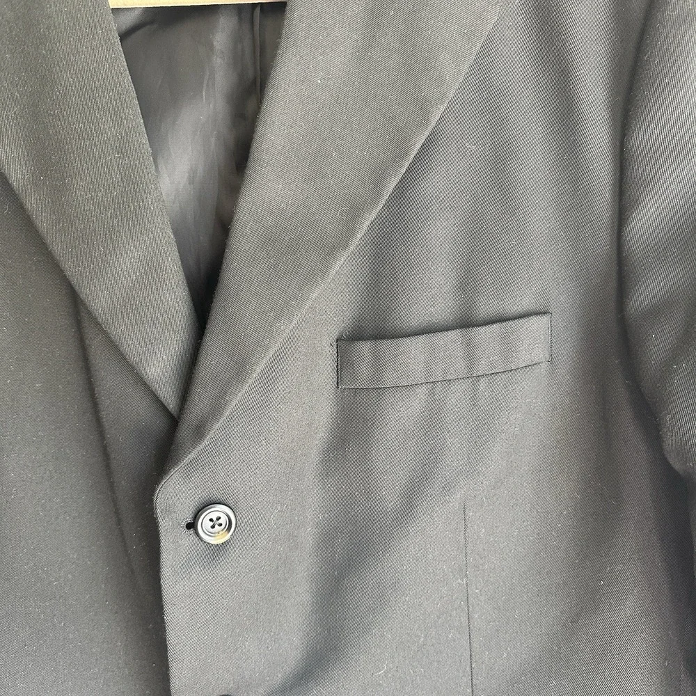 Merona Blazer Suit Jacket Mens 44L Black Excellent 3-Button Notch Lapel Twill‎